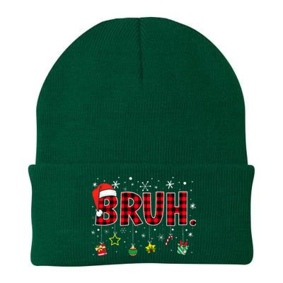 Bruh Funny Christmas Red Plaid Knit Cap Winter Beanie