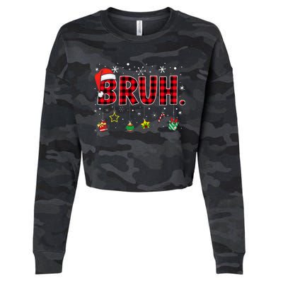 Bruh Funny Christmas Red Plaid Cropped Pullover Crew