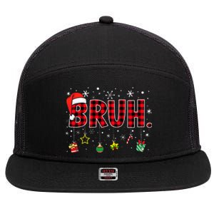 Bruh Funny Christmas Red Plaid 7 Panel Mesh Trucker Snapback Hat