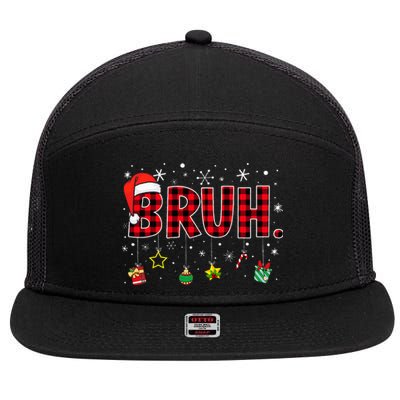 Bruh Funny Christmas Red Plaid 7 Panel Mesh Trucker Snapback Hat