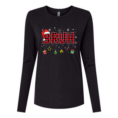 Bruh Funny Christmas Red Plaid Womens Cotton Relaxed Long Sleeve T-Shirt