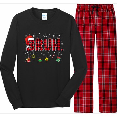 Bruh Funny Christmas Red Plaid Long Sleeve Pajama Set