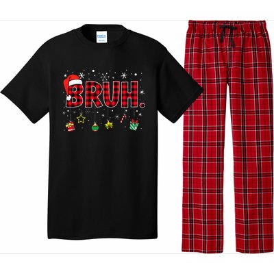 Bruh Funny Christmas Red Plaid Pajama Set