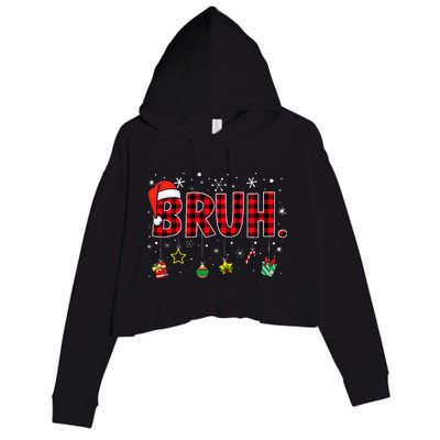 Bruh Funny Christmas Red Plaid Crop Fleece Hoodie