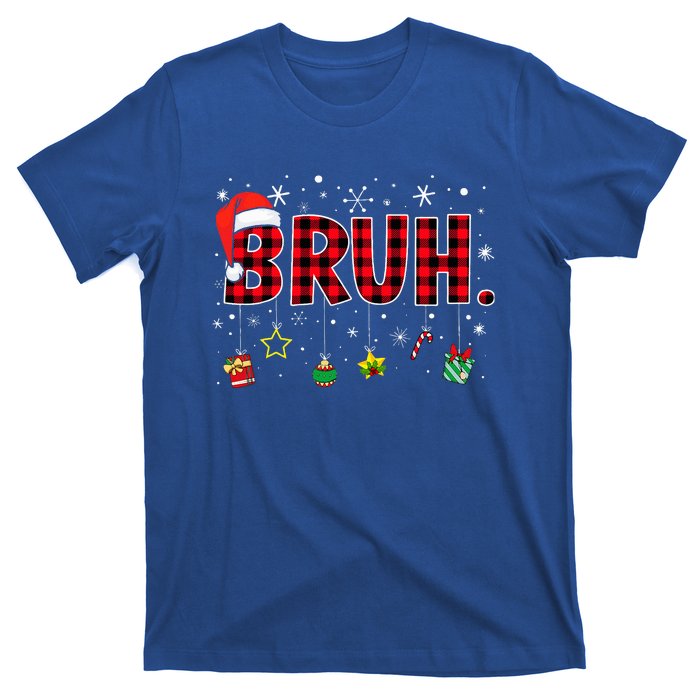 Bruh Funny Christmas Red Plaid T-Shirt