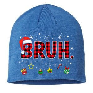 Bruh Funny Christmas Red Plaid Sustainable Beanie