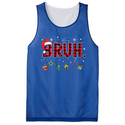 Bruh Funny Christmas Red Plaid Mesh Reversible Basketball Jersey Tank