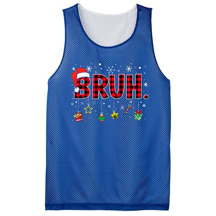 Bruh Funny Christmas Red Plaid Mesh Reversible Basketball Jersey Tank