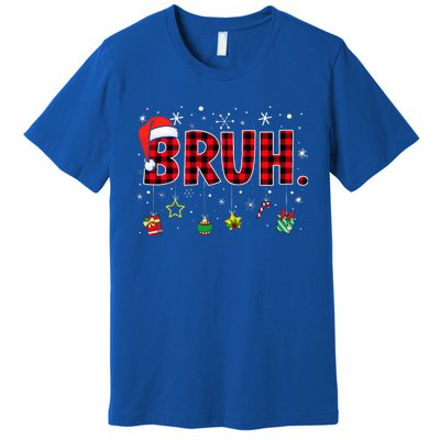 Bruh Funny Christmas Red Plaid Premium T-Shirt