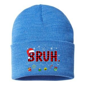 Bruh Funny Christmas Red Plaid Sustainable Knit Beanie