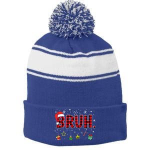 Bruh Funny Christmas Red Plaid Stripe Pom Pom Beanie