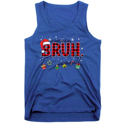 Bruh Funny Christmas Red Plaid Tank Top