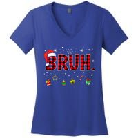 Bruh Funny Christmas Red Plaid Women's V-Neck T-Shirt