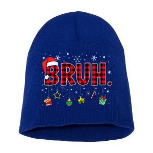 Bruh Funny Christmas Red Plaid Short Acrylic Beanie