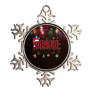 Bruh Funny Christmas Red Plaid Metallic Star Ornament