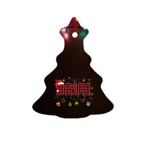 Bruh Funny Christmas Red Plaid Ceramic Tree Ornament