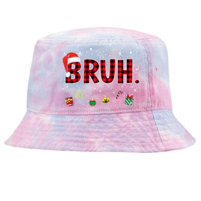 Bruh Funny Christmas Red Plaid Tie-Dyed Bucket Hat