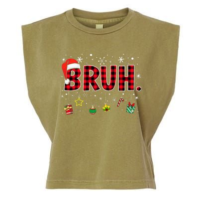 Bruh Funny Christmas Red Plaid Garment-Dyed Women's Muscle Tee