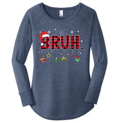 Bruh Funny Christmas Red Plaid Women's Perfect Tri Tunic Long Sleeve Shirt