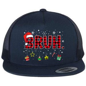 Bruh Funny Christmas Red Plaid Flat Bill Trucker Hat