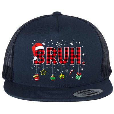 Bruh Funny Christmas Red Plaid Flat Bill Trucker Hat