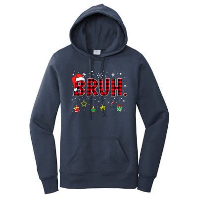 Bruh Funny Christmas Red Plaid Women's Pullover Hoodie