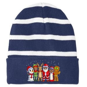 Black Family Christmas Afro African American Santa Xmas Striped Beanie with Solid Band