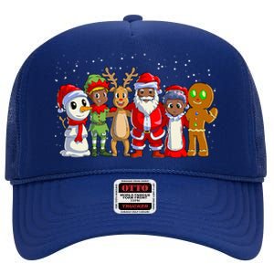 Black Family Christmas Afro African American Santa Xmas High Crown Mesh Back Trucker Hat