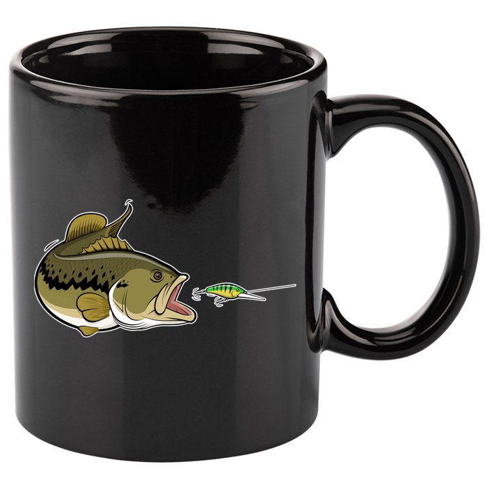 Bass Fish Chasing Lure Hook Fishing Fan 11oz C Handle Ceramic Mug
