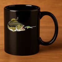Bass Fish Chasing Lure Hook Fishing Fan 11oz C Handle Ceramic Mug
