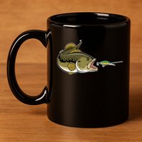 Bass Fish Chasing Lure Hook Fishing Fan 11oz C Handle Ceramic Mug