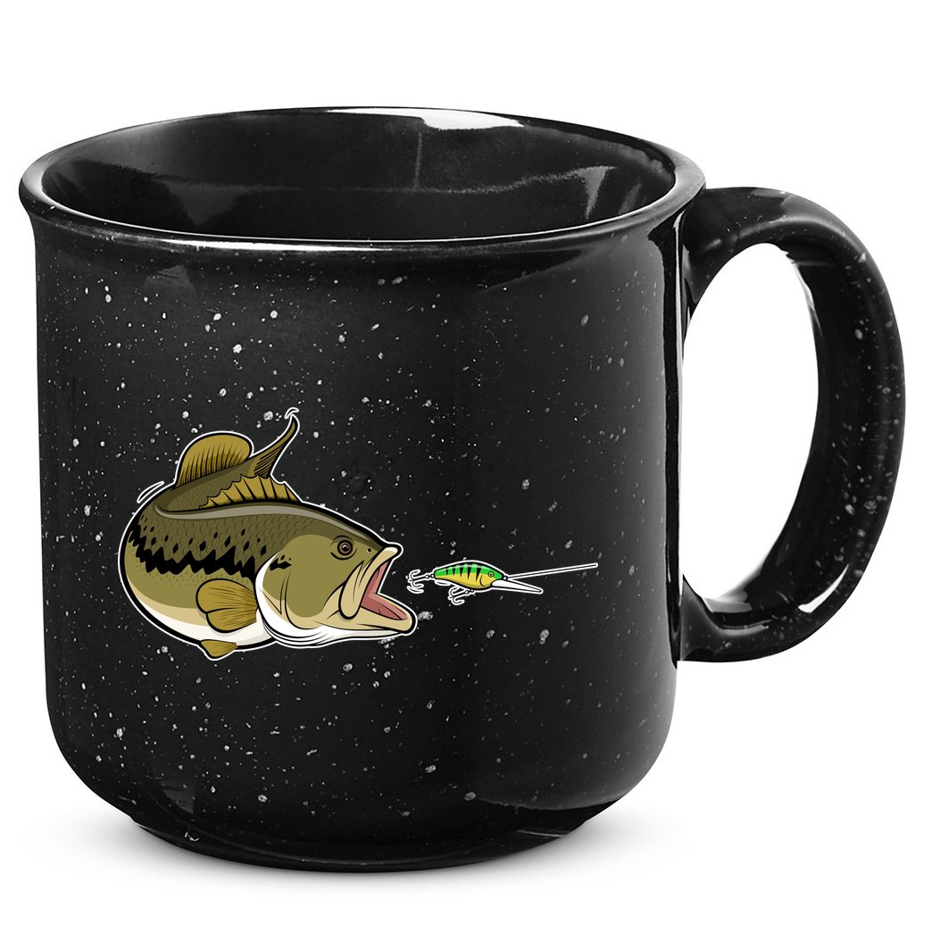 Bass Fish Chasing Lure Hook Fishing Fan 15oz Campfire Ceramic Mug