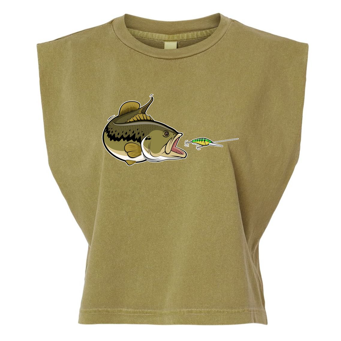 Bass Fish Chasing Lure Hook Fishing Fan Garment-Dyed Women's Muscle Tee