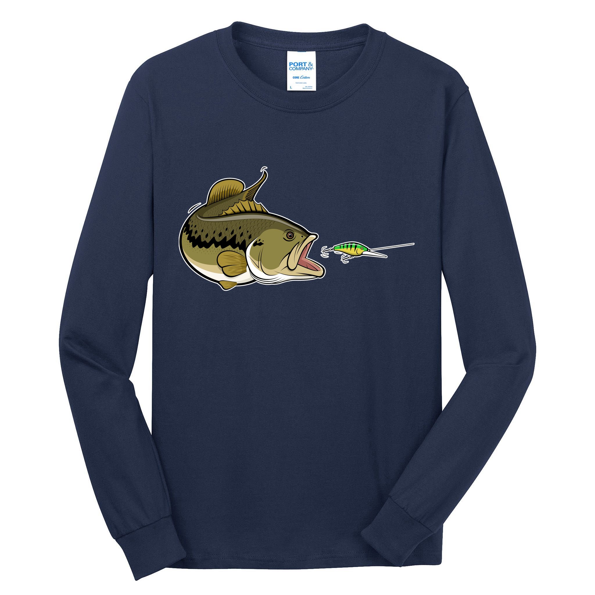 Bass Fish Chasing Lure Hook Fishing Fan Tall Long Sleeve T-Shirt