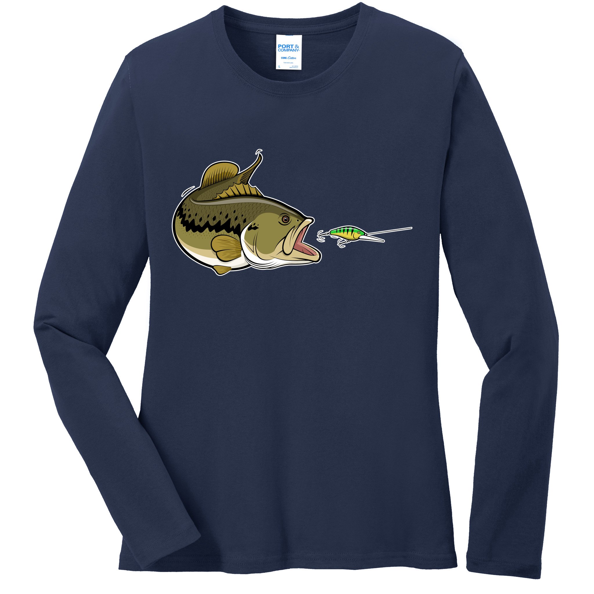 Bass Fish Chasing Lure Hook Fishing Fan Ladies Long Sleeve Shirt