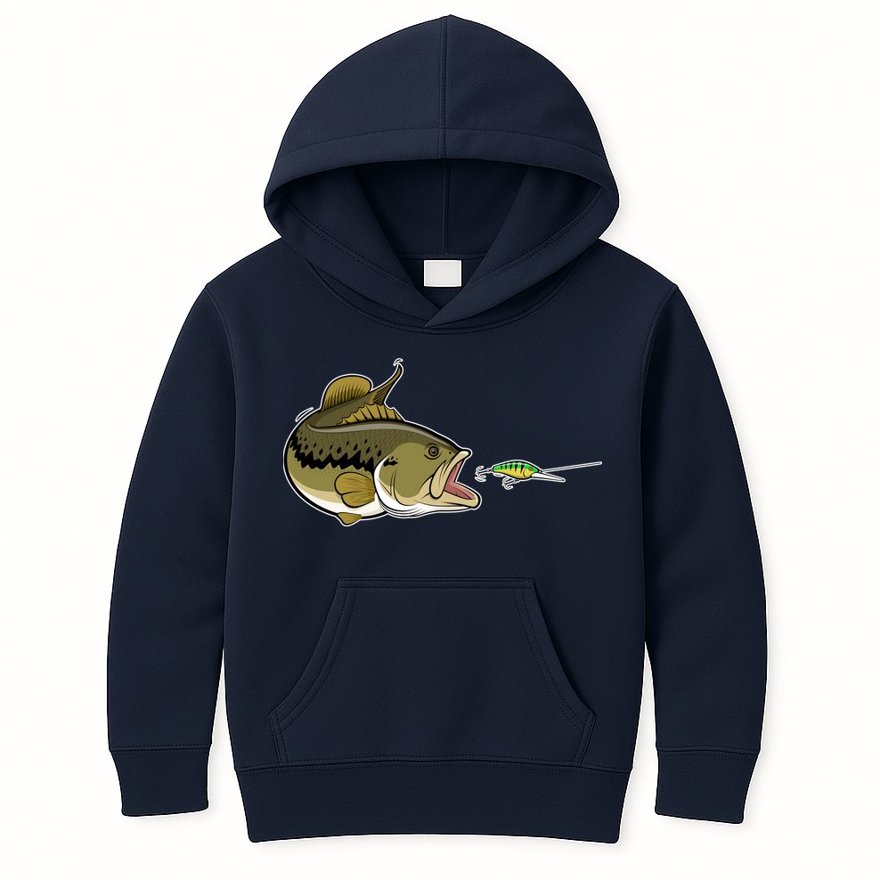 Bass Fish Chasing Lure Hook Fishing Fan Kids Hoodie