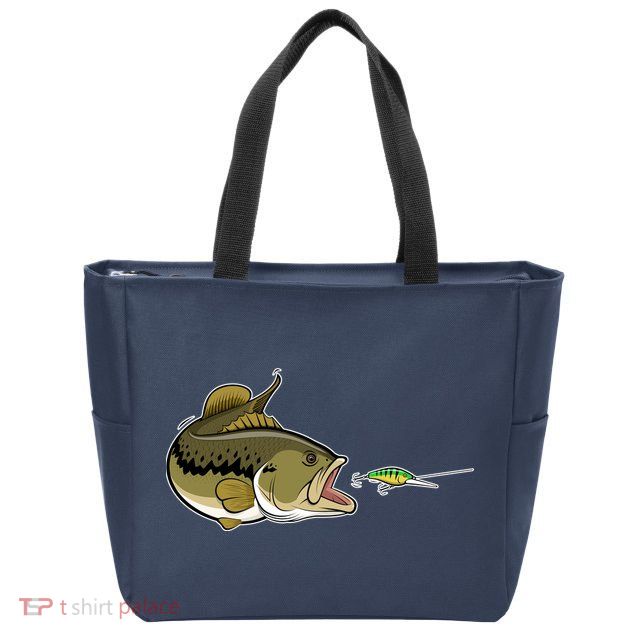 Bass Fish Chasing Lure Hook Fishing Fan Zip Tote Bag