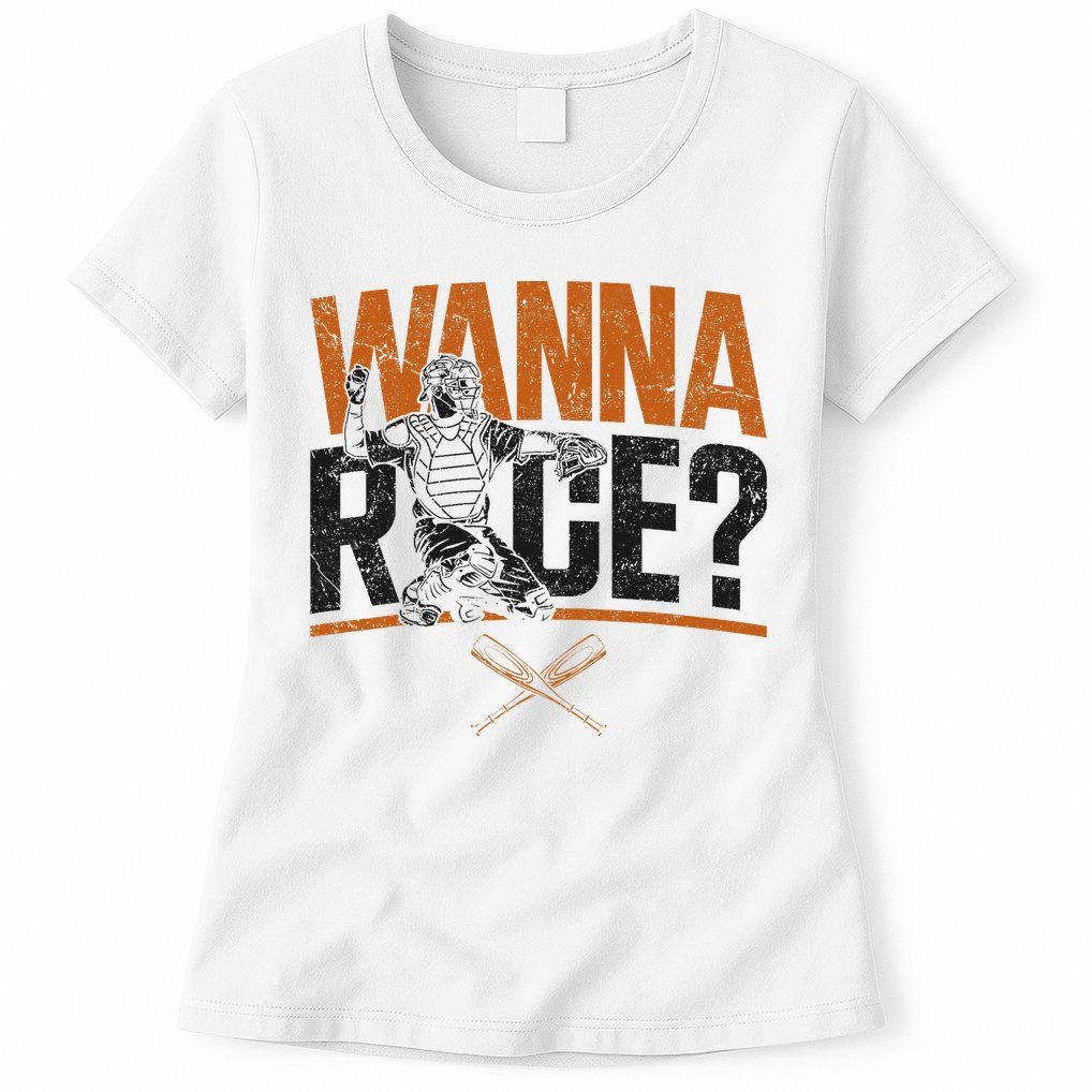Baseball Fan Catcher Vintage Wanna Race Womens T-Shirt