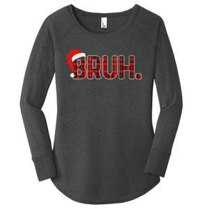 Bruh Funny Christmas Plaid Ns Xmas Pajamas Women's Perfect Tri Tunic Long Sleeve Shirt