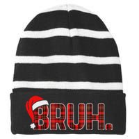 Bruh Funny Christmas Plaid Ns Xmas Pajamas Striped Beanie with Solid Band