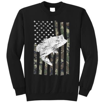 Bass Fishing Camouflage Flag Big Mouth On Back Sweatshirt