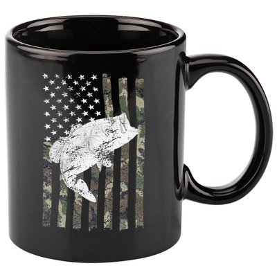 Bass Fishing Camouflage Flag Big Mouth On Back 11oz C Handle Ceramic Mug