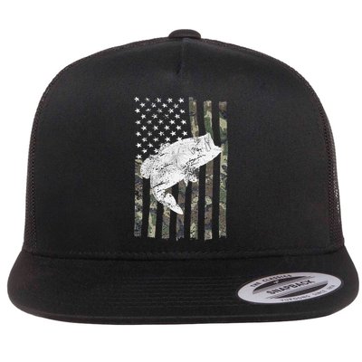 Bass Fishing Camouflage Flag Big Mouth On Back Flatbill Hat