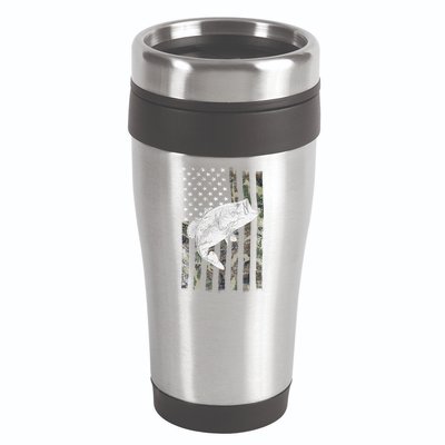 Bass Fishing Camouflage Flag Big Mouth On Back 16oz Travel Tumbler