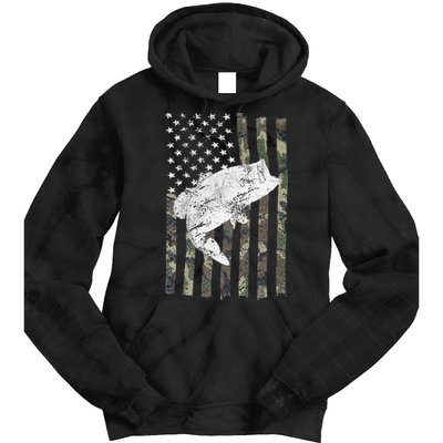 Bass Fishing Camouflage Flag Big Mouth On Back Tie Dye Hoodie