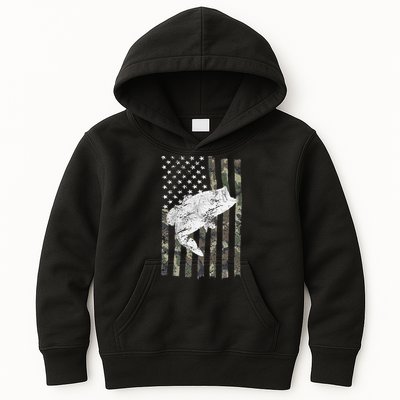 Bass Fishing Camouflage Flag Big Mouth On Back Kids Hoodie