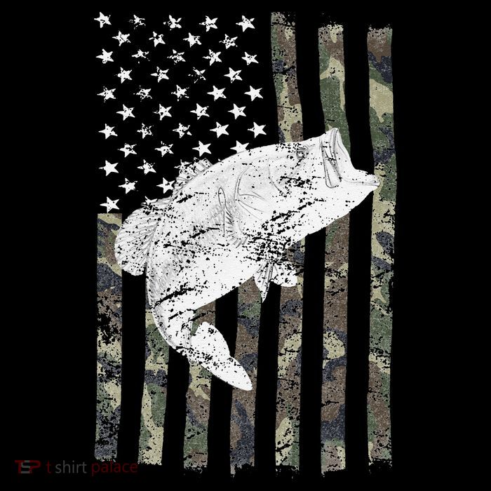 Bass Fishing Camouflage Flag Big Mouth On Back Kids T-Shirt