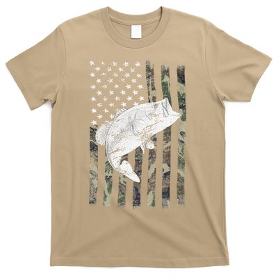 Bass Fishing Camouflage Flag Big Mouth On Back T-Shirt