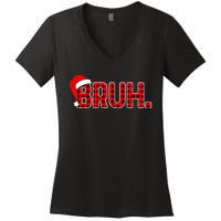 Bruh Funny Christmas Plaid Teens Xmas Pajamas Women's V-Neck T-Shirt