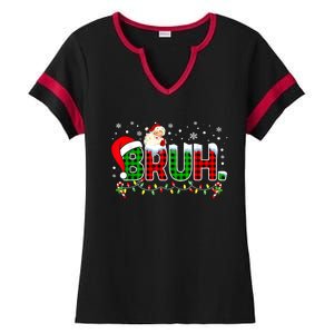 Bruh Funny Christmas Red Green Plaid Teens Boy Xmas Pajamas Ladies Halftime Notch Neck Tee